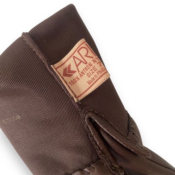 ARIS Women Genuine Leather Brown Gloves Size 7.5 Nylon Lined Old Money Lifestyle - Picture 8 of 11